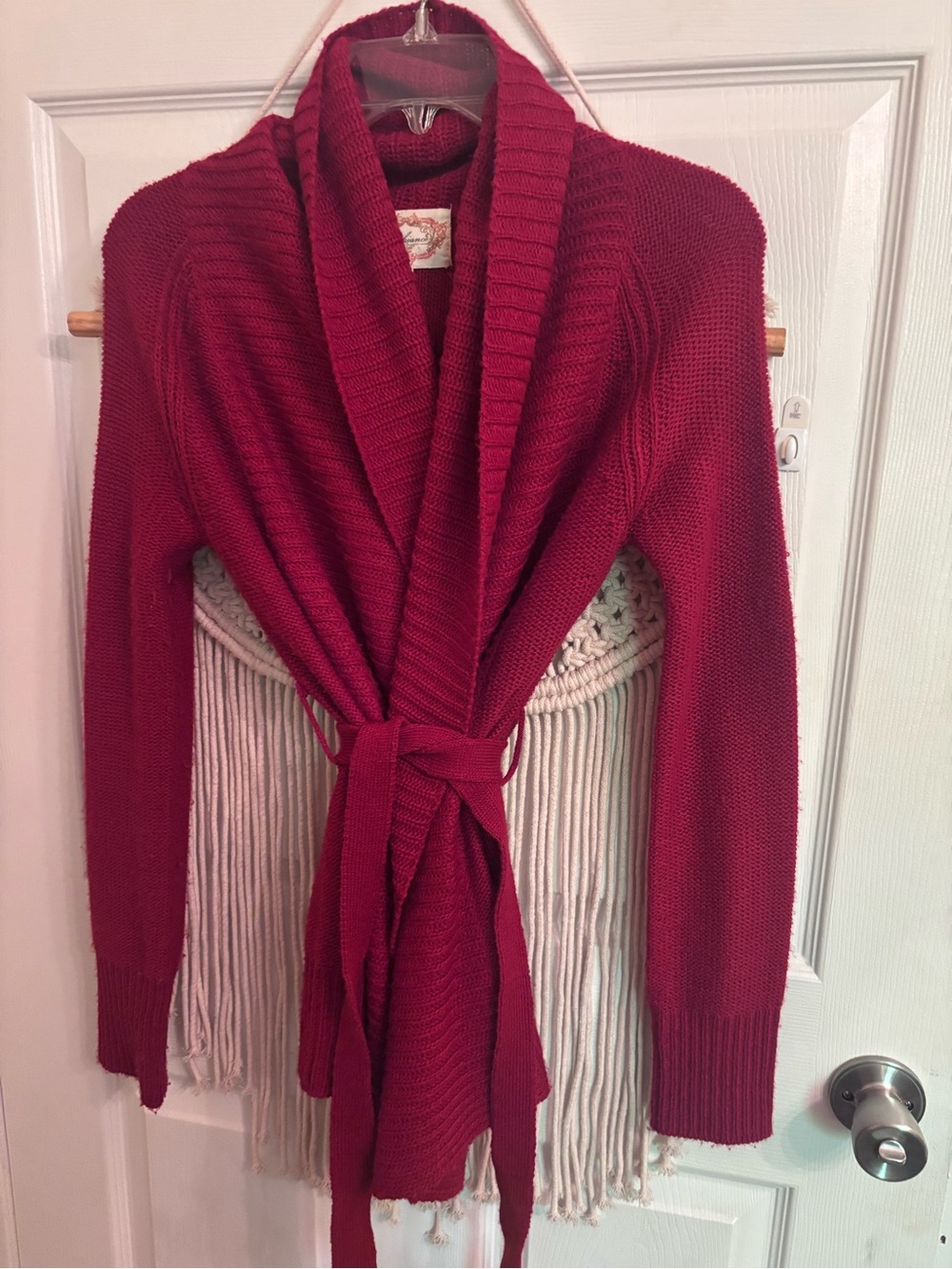 Ambiance Burgundy Shawl Collar Belted Cardigan Sweater Small